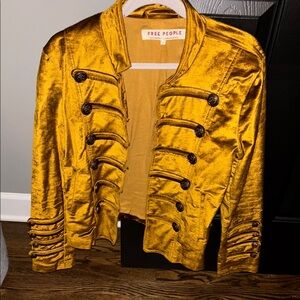 Free People Gold Velvet Military style Blazer size L